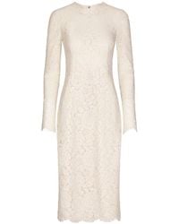 Dolce & Gabbana - Floral-Lace Long-Sleeve Midi Dress - Lyst