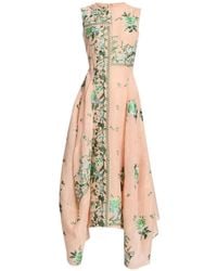 Erdem - Floral-Embroidered Handkerchief-Hem Midi Dress - Lyst