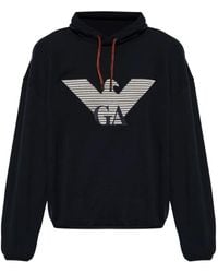 Emporio Armani - Logo-Embroidered Drawstring Hoodie - Lyst