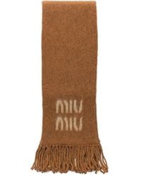 Miu Miu - Sciarpa Con Frange E Logo - Lyst