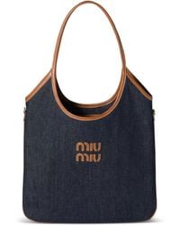 Miu Miu - Ivy Leather-Trimmed Denim Shoulder Bag - Lyst