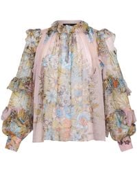 Etro - Floral-Print Ruffled Silk Blouse - Lyst