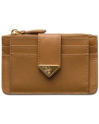 Prada - Porte-Cartes En Cuir Saffiano Et Cuir Lisse - Lyst