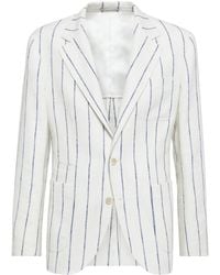 Brunello Cucinelli - Pinstriped Linen-blend Single-breasted Blazer - Lyst