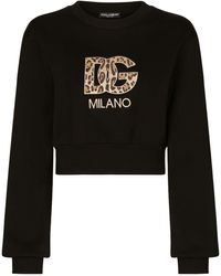 Dolce & Gabbana - Logo-patch Cotton Cropped Sweatshirt - Lyst