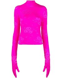 Balenciaga Pink Velour Gloves Turtleneck | Lyst