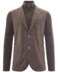 Eleventy - Panelled Knit-Sleeve Jacket - Lyst