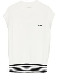 Autry - Logo-Print Striped-Hem Top - Lyst