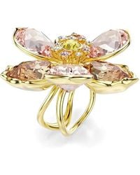 Swarovski - Anello con motivo idyllia, taglio misto, fiore, placcato color oro - Lyst
