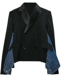 Sacai - Double-Breasted Panelled Denim Jacket - Lyst