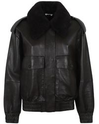 P.A.R.O.S.H. - Shearling-Collar Leather Jacket - Lyst
