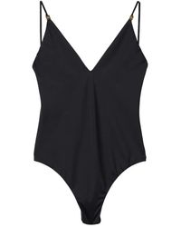 Miu Miu - Badeanzug Mit Logo-Schild - Lyst
