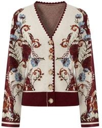 FARM Rio - Floral-Intarsia Scalloped Cardigan - Lyst