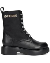 Love Moschino - Lace-Up Logo-Plaque Ankle Boots - Lyst