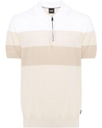 BOSS - Striped Zip-up Polo Shirt - Lyst