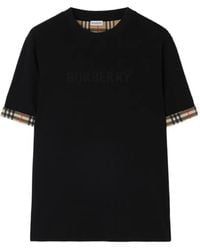 Burberry - Check Trim Cotton T-Shirt - Lyst