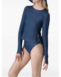 Watskin - Sasha Denim-Print Zip-Fastening T-Shirt - Lyst