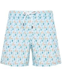 Fedeli - Seahorse-Print Drawstring Swim Shorts - Lyst
