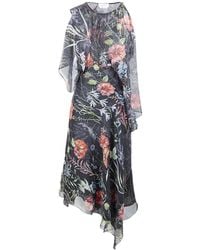 McQueen - Asymmetrical Flower-Print Midi Dress - Lyst