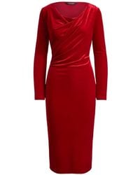 Ralph Lauren - Robe Mi-Longue En Velours À Design Drapé - Lyst