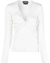 Tom Ford - Plunge-Neck Twist-Detail Knitted Top - Lyst