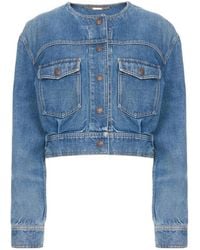 Chloé - Veste En Jean À Design Sans Col Et Poches Plaquées - Lyst