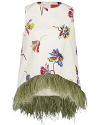 La DoubleJ - Feather-Trim Floral-Print Top - Lyst
