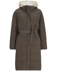Brunello Cucinelli - Techno Cotton Taffeta Down Coat With Shearling Inserts And Shiny Zipper Pull - Lyst