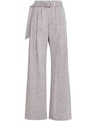 Brunello Cucinelli - Pantalones A Rayas Con Cinturón - Lyst