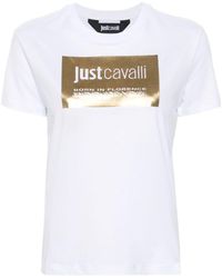 Just Cavalli - Katoenen T-shirt Met Metallic-logo - Lyst