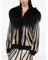 Roberto Cavalli - Zebra-Print Shearling-Collar Cardigan - Lyst