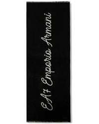 EA7 - Logo-Script Frayed-Edge Scarf - Lyst
