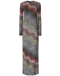Missoni - Zigzag-Pattern Long-Sleeved Maxi Dress - Lyst