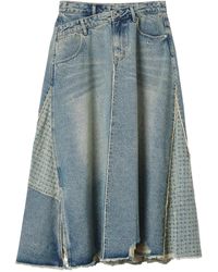 Musium Div. - Patchwork-Effect Frayed Denim Skirt - Lyst
