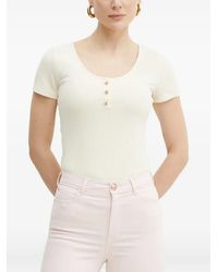 Guess - Karina Ribbed Decorative-Button T-Shirt - Lyst
