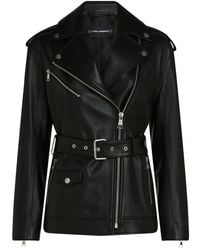 KARL LAGERFELD - Belted Leather Biker Jacket - Lyst