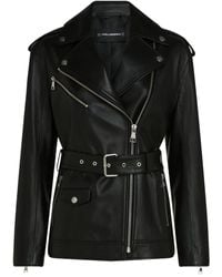 Karl Lagerfeld - Veste De Moto En Cuir À Taille Ceinturée - Lyst