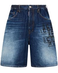 DSquared² - Icon Logo-Print Denim Shorts - Lyst