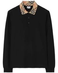 Burberry - Long-Sleeve Check-Collar Cotton Polo Shirt - Lyst