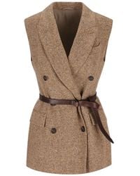 Brunello Cucinelli - Belted Double-Breasted Waistcoat - Lyst