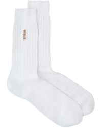 Versace - Embroidered Cotton Ribbed Socks - Lyst