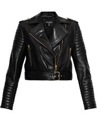Balmain - Chaqueta de piel con cremallera asimétrica - Lyst