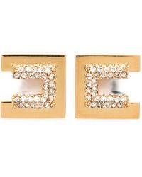 Elisabetta Franchi - Crystal-Embellished Logo-Plaque Earrings - Lyst