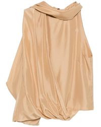 Alberta Ferretti - Asymmetrical Satin Top With Draped Cowl Neckline - Lyst