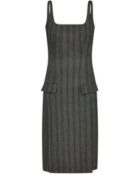 Ferragamo - Abito Midi Con Scollo Quadrato E Motivo A Spina Di Pesce - Lyst