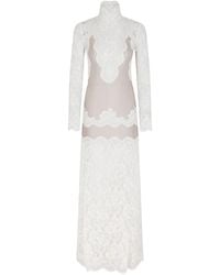 Rabanne - Robe Longue À Manches Longues Et Empiècements En Dentelle - Lyst