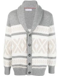 Brunello Cucinelli - Patterned Shawl-Collar Cardigan - Lyst