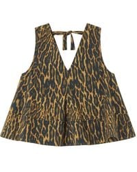 Ganni - Top Met V-Hals En Dierenprint - Lyst