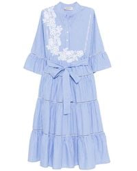 ERMANNO FIRENZE - Striped Floral-Appliqued Midi Dress - Lyst