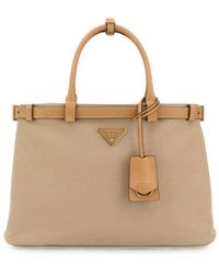 Prada - Canvas-Shopper Mit Logo-Schild - Lyst